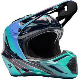 FOX V3 RS Canvas Black Turquoise Motocross Helmet - Chromeburner