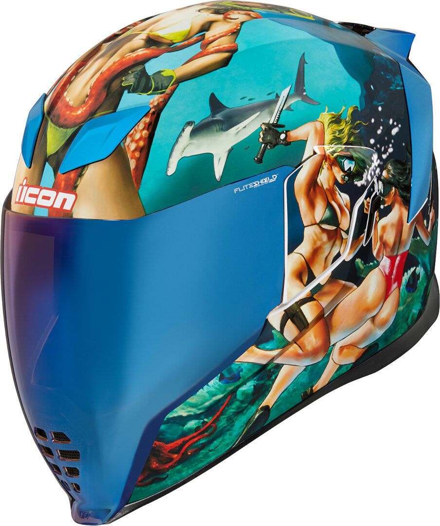 Icon Airflite Pleasuredome フルフェイス XL. Icon Airflite Pleasuredome 4 Helmet Green Blue - Chromeburner
