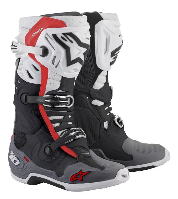 Alpinestars Tech 10 Supervented Black White Mid Gray Red