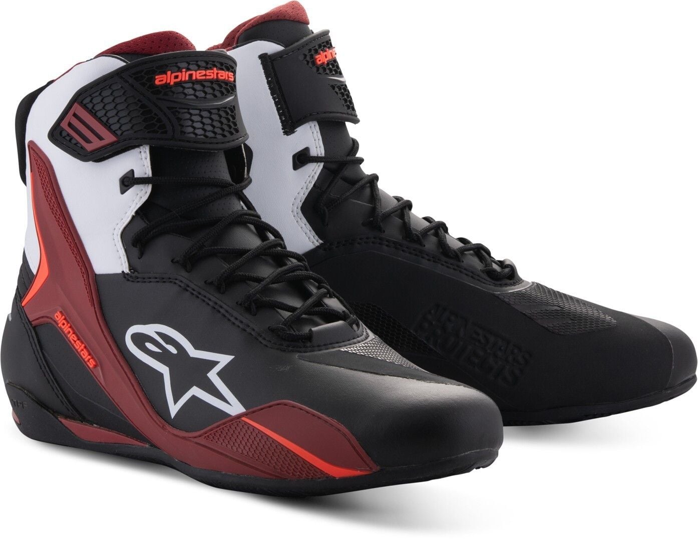 Alpinestars Faster-4 Black White Dark Red Motorcycle Riding Shoes