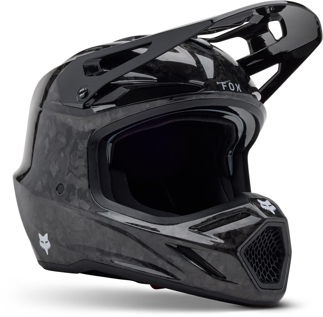 FOX V3 RS Carbon Solid Black MIPS Motocross Helmet Chromeburner