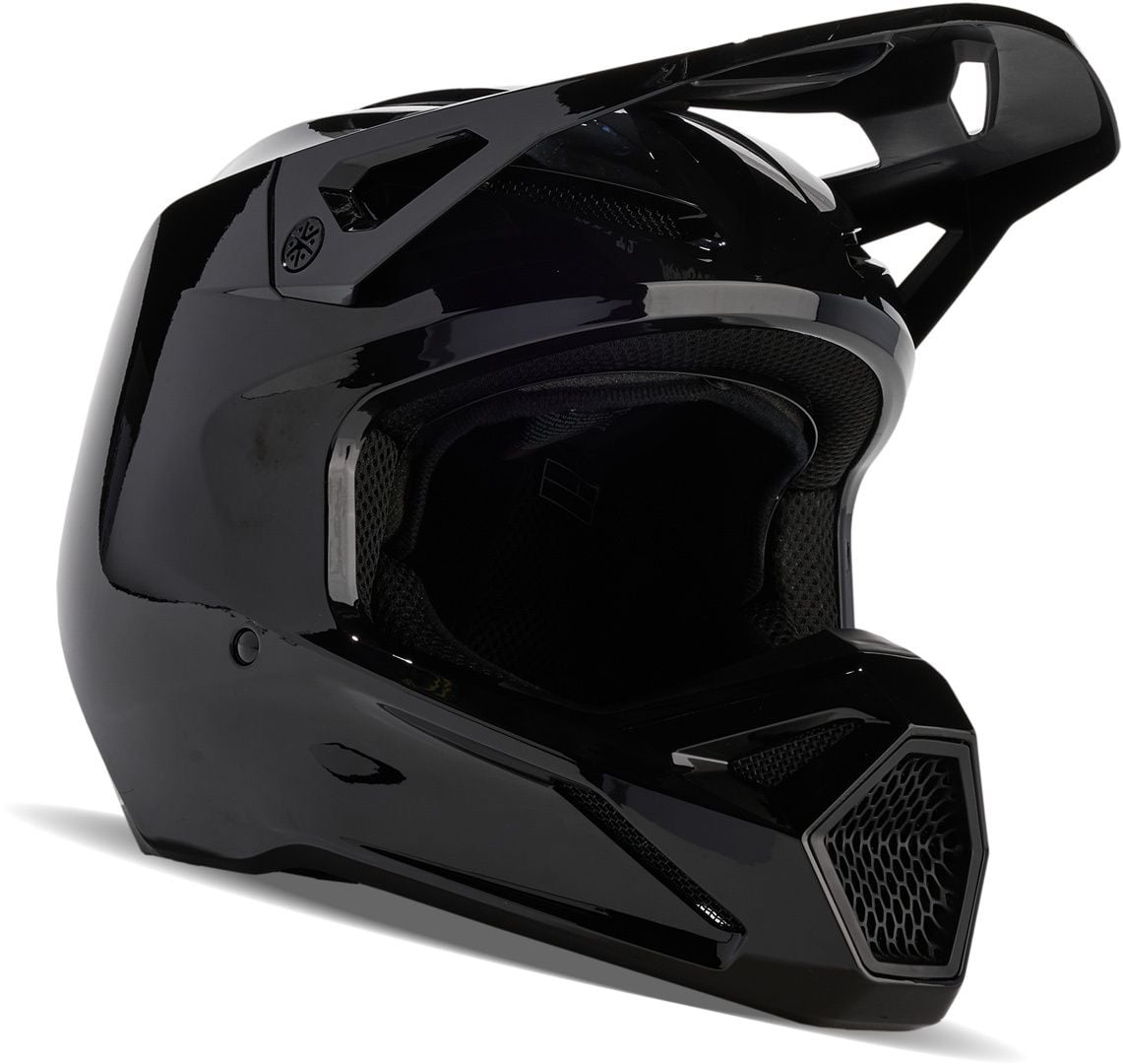 FOX V1 Solid Black Motocross Helmet - Chromeburner