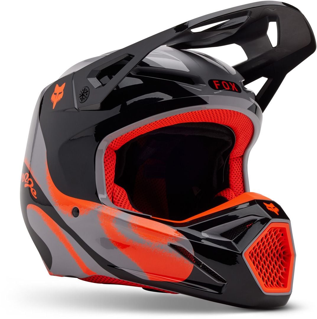 FOX V1 Emotion Black Grey Orange Motocross Helmet - Chromeburner