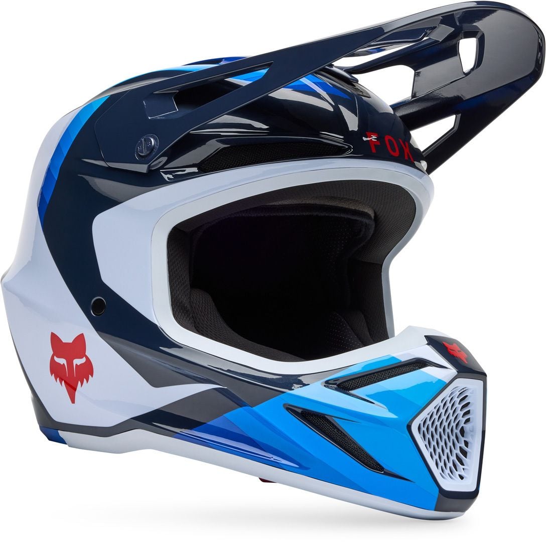 FOX V3 Fade MIPS White Blue Motocross Helmet - Chromeburner