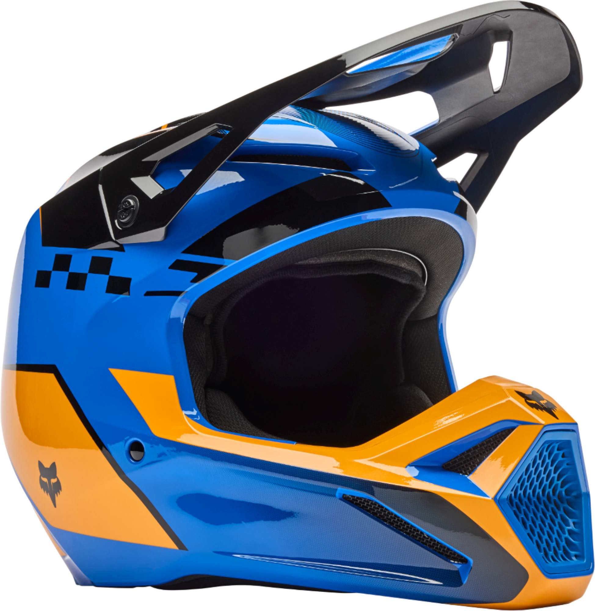 Fox V1 フルフェイスヘルメット ネイビー/イエロー FOX V1 Collect Blue Orange Motocross Helmet - Chromeburner