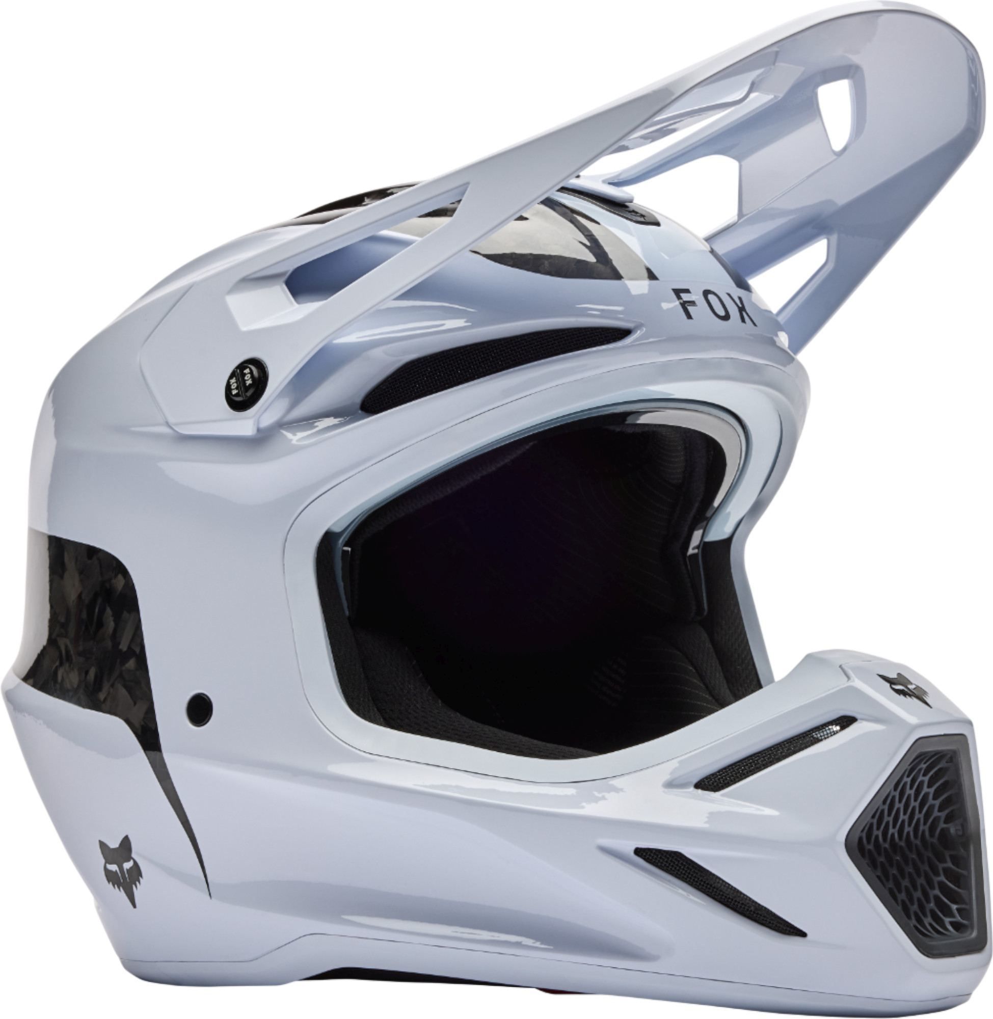 FOX V3 RS Fracture Carbon White Motocross Helmet Chromeburner