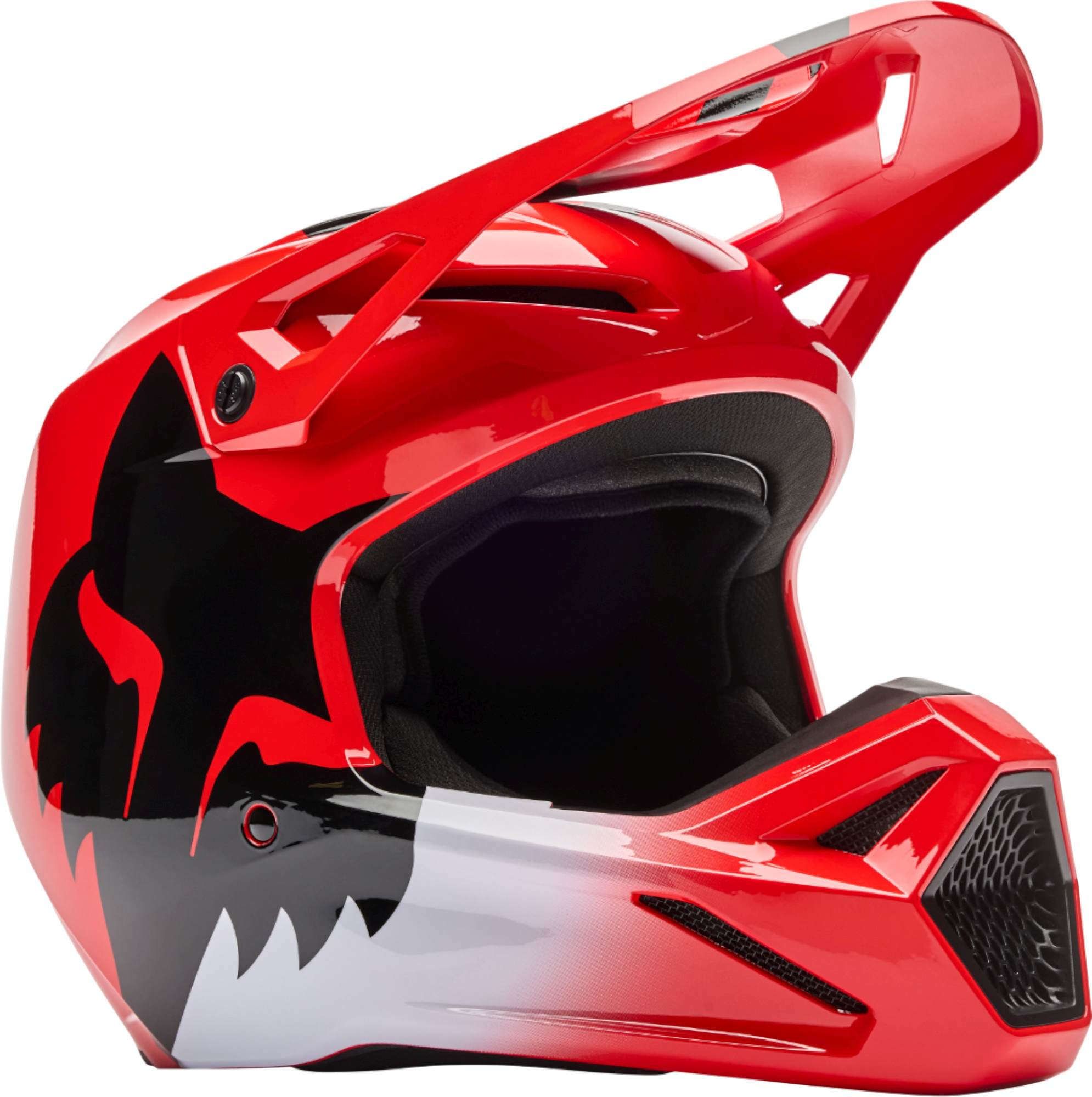 FOX V1 Shield Red Motocross Helmet - Chromeburner
