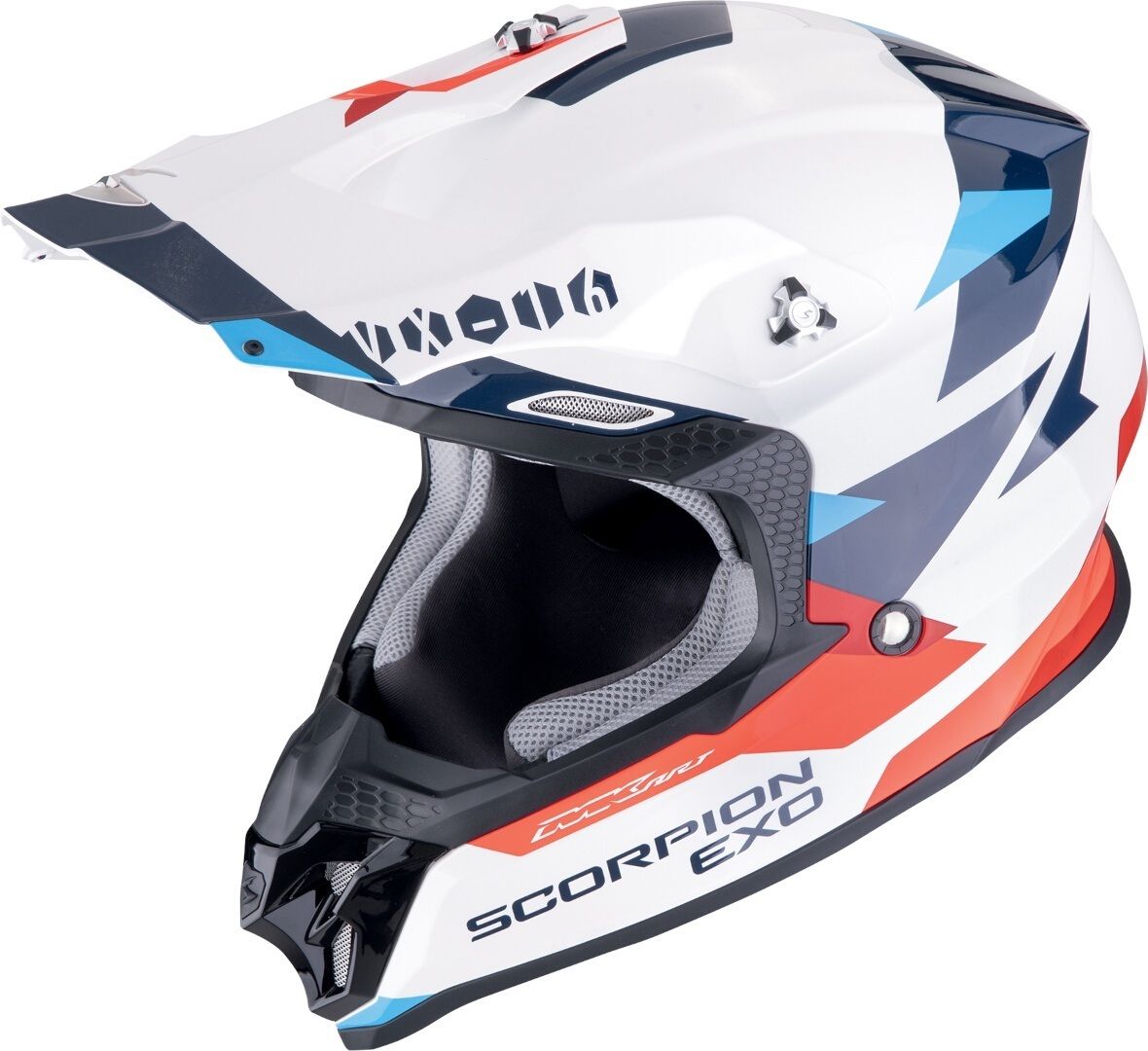 Scorpion VX-16 Evo Air Rod White Red Blue Motocross Helmet