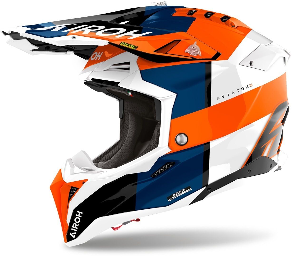 Airoh Aviator 3 Monarch White Blue Orange Motocross Helmet - Chromeburner Airoh Aviator 3 Monarch White Blue Orange Motocross Helmet - Chromeburner