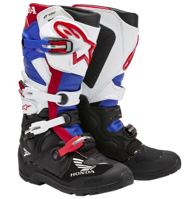 Alpinestars Honda Tech Enduro Drystar Boots Black White Blue Bright Red