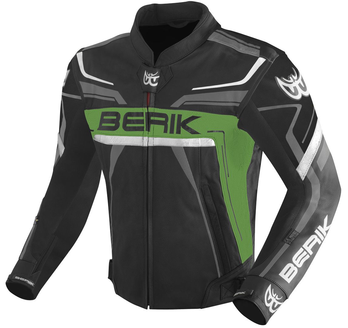 Berik Absolute Race Schwarz Grün Anthrazit Motorrad Lederjacke