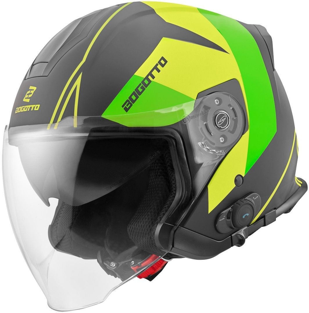 Bogotto ヘルメット Bogotto V586 Detri BT Black Green Bluetooth Jet Helmet - Chromeburner