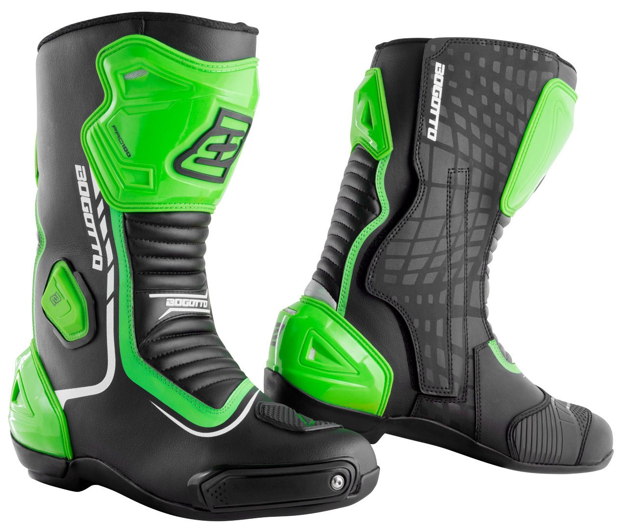 Bogotto Race-X Motorcycle Boots Black Green - Chromeburner