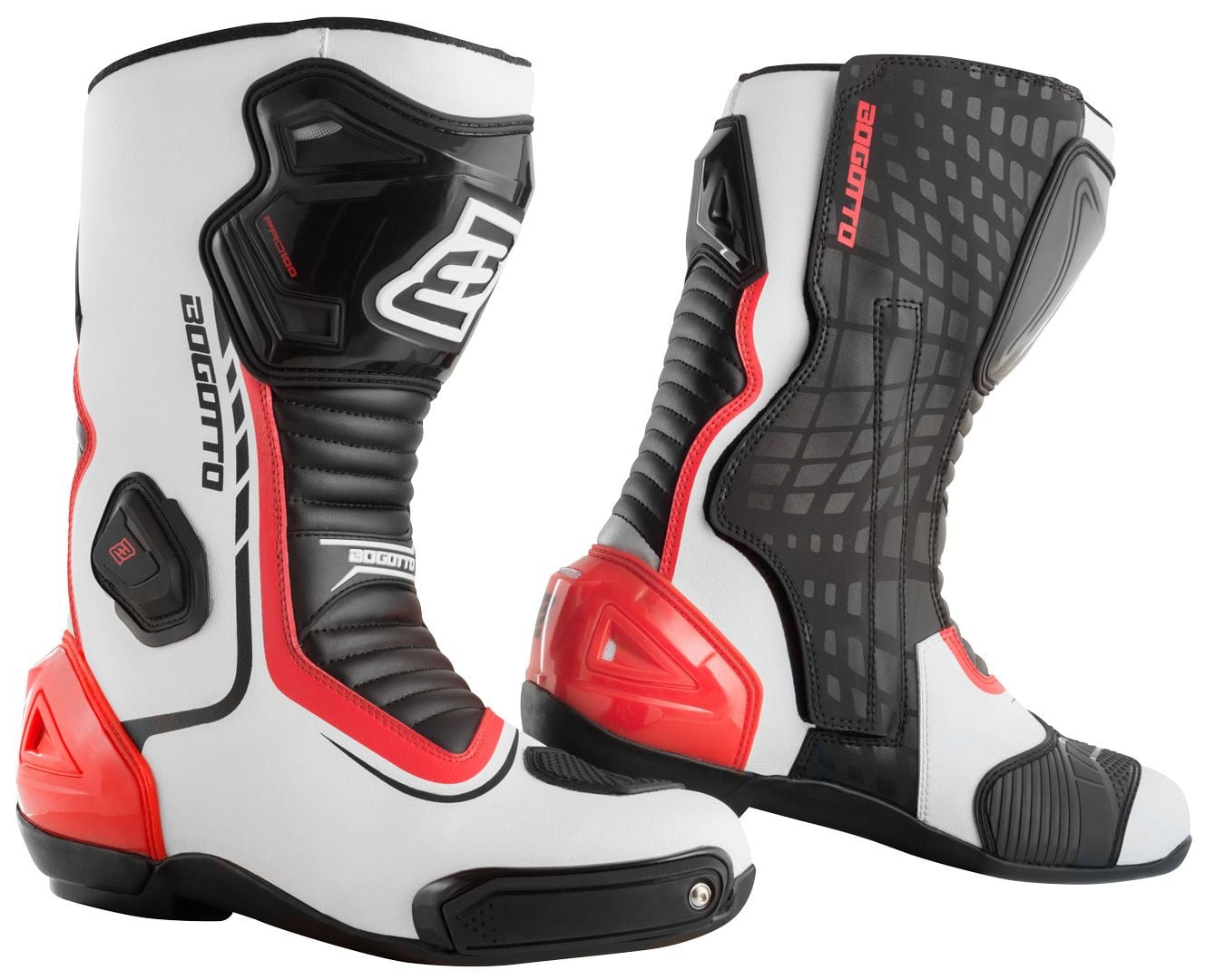 m*g様 BOGOTTO バイクブーツ ホワイト/ブラック/レッド　ライディング Bogotto Race-X Motorcycle Boots White Black Red - Chromeburner