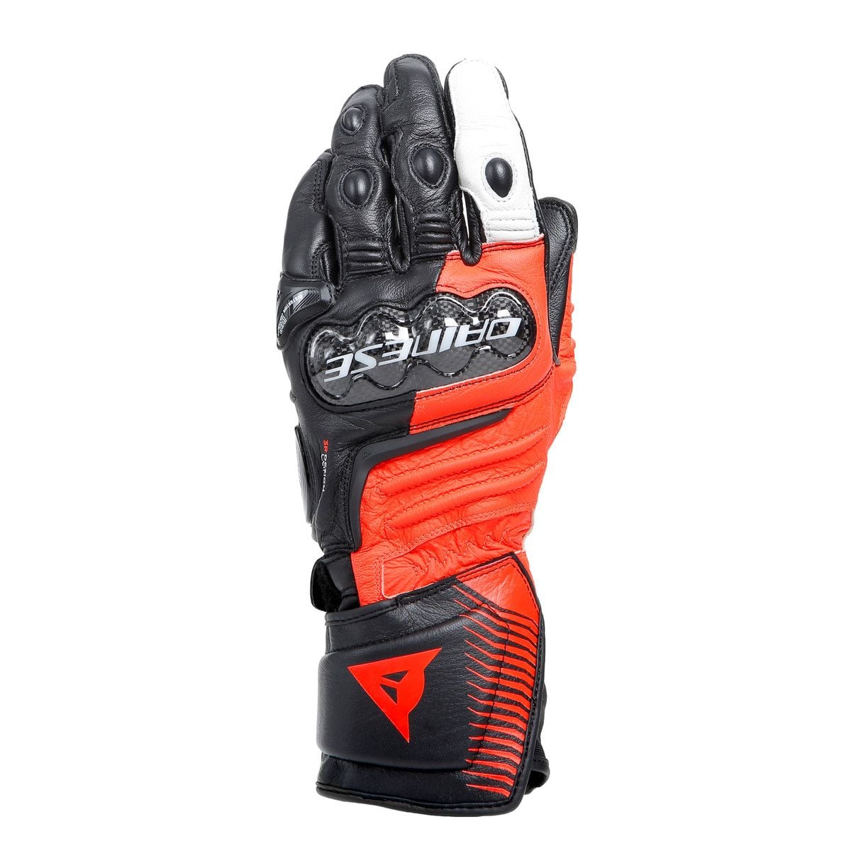 Dainese Carbon 4 Long Leather Gloves Black Fluo Red White