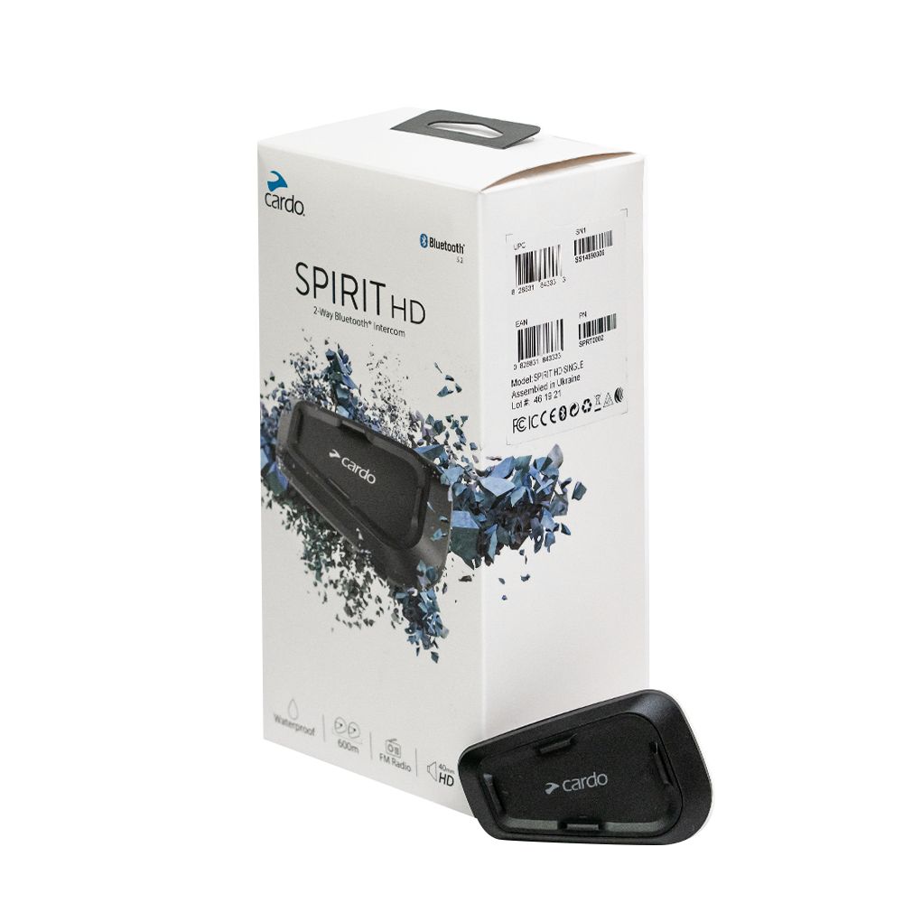  Cardo Spirit HD Motorcycle Bluetooth Communication Headset -  Black, Single Pack : Automotive