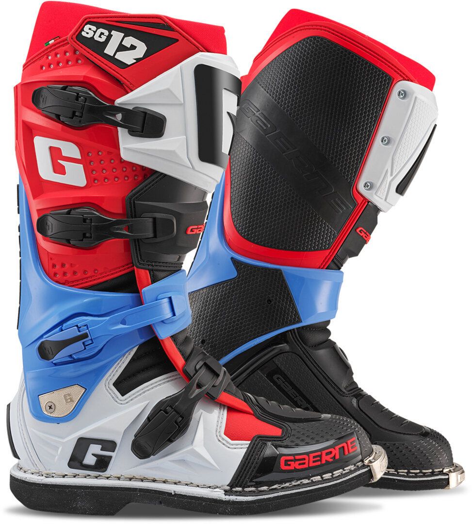 Gaerne SG-12 White Blue Red Motocross Boots - Chromeburner
