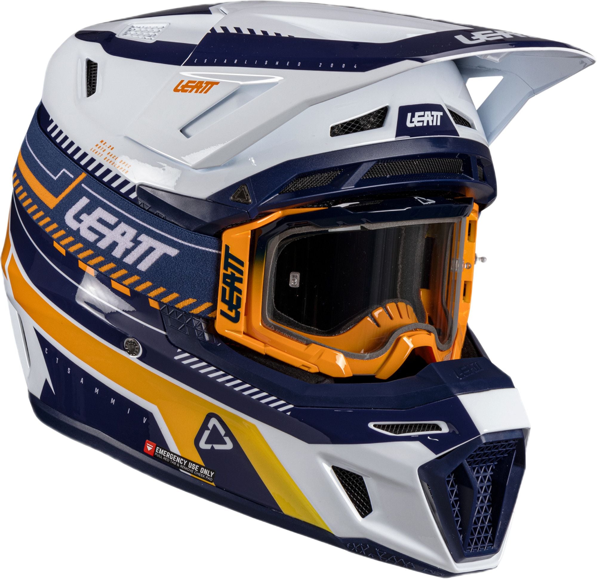Leatt Moto 8.5 V26 White Blue Orange Motocross Helmet with Goggles