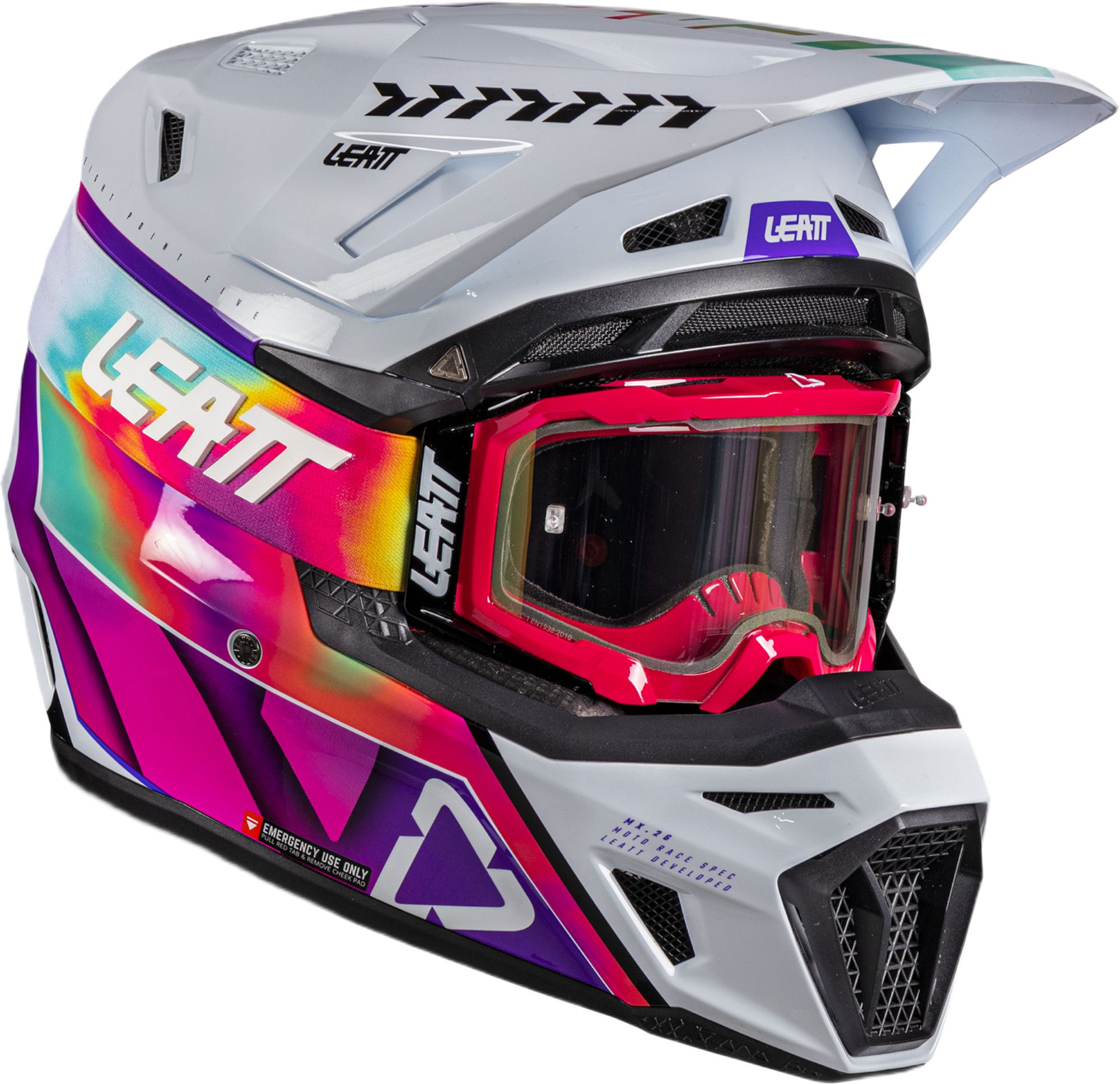 Leatt Moto 8.5 V26 Multicolour Pink Motocross Helmet with Goggles