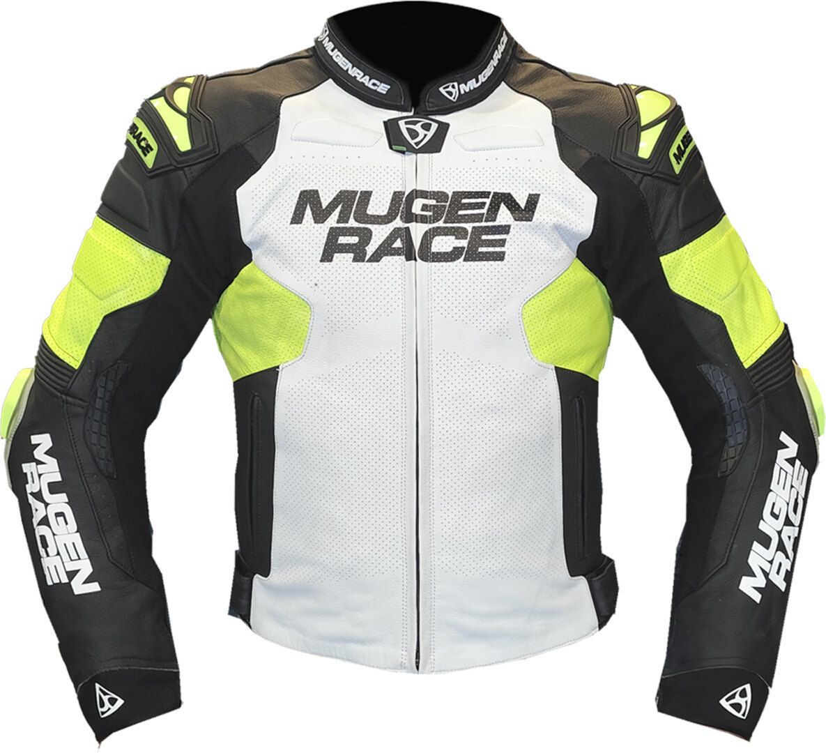 MUGENRACE Mry Black White Fluo Yellow Leather Jacket - Chromeburner