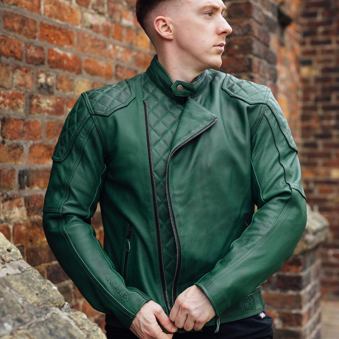 Merlin Chester D3O Cafe Green Leather Motorcycle Jacket - Chromeburner