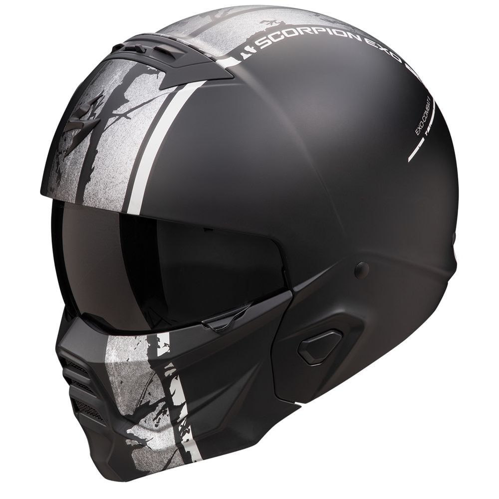 Scorpion Exo-Combat II Lord Matt Black Silver Jet Helmet