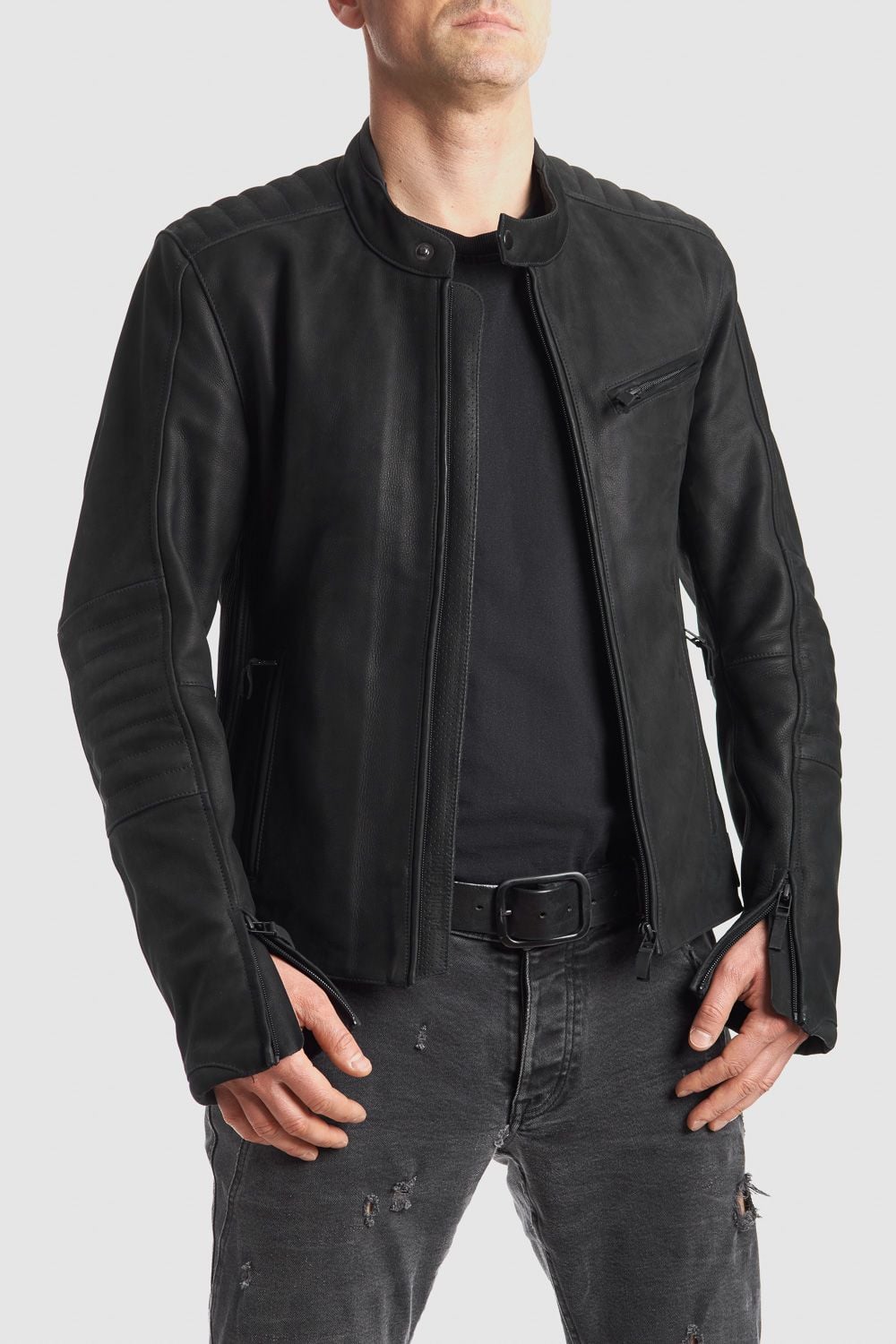 Pando Moto Men'S Leather Motorcycle Jacket - Tatami Lt 01 Black