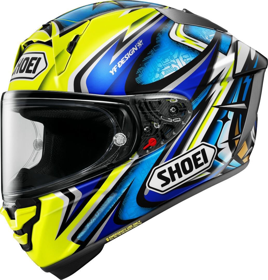 Shoei X-SPR Pro Daijiro Helmet White Blue Yellow Chromeburner