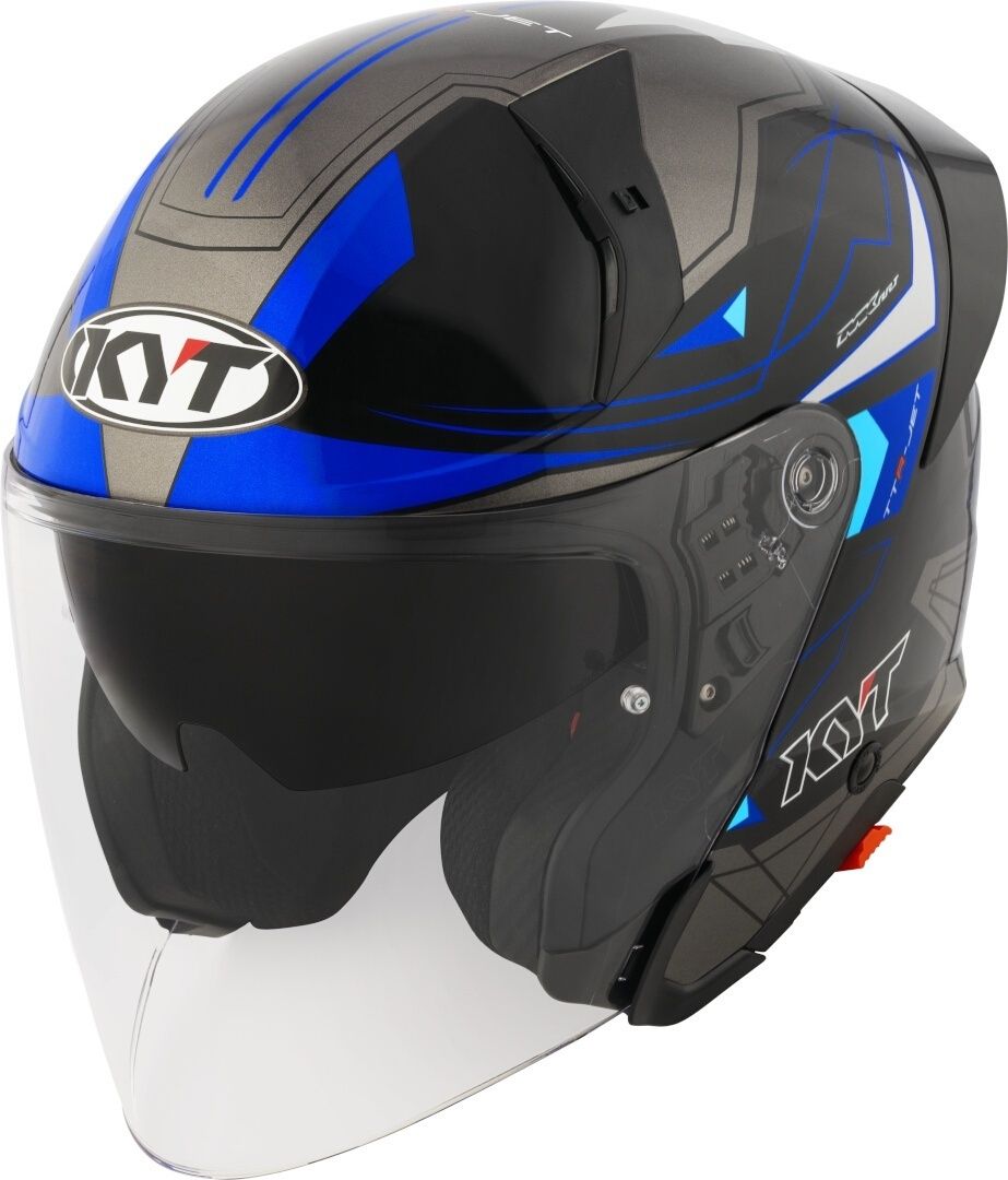 KYT TTR-Jet Led Black Blue Jet Helmet - Chromeburner