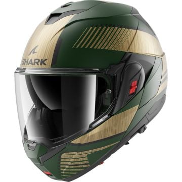 SHARK Oxo Sikter Mat Green Chrome Gold GUQ Modular Helmet