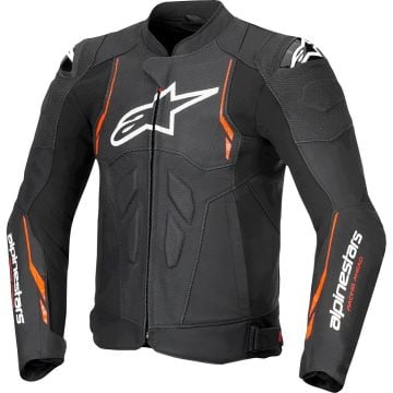 Alpinestars Dusk Airflow Black Black Red Fluo Leather Motorcycle Jacket