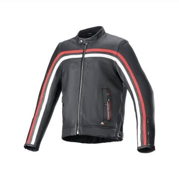 Alpinestars Dyno Leather Jacket Black Ruby Red Ecru