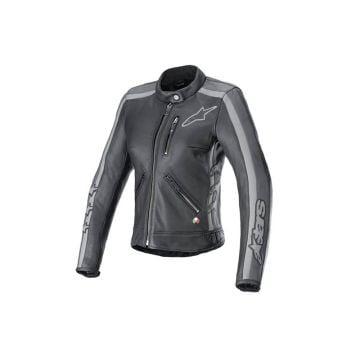 Alpinestars Stella Dyno Leather Jacket Black Tar Gray Dark Gray