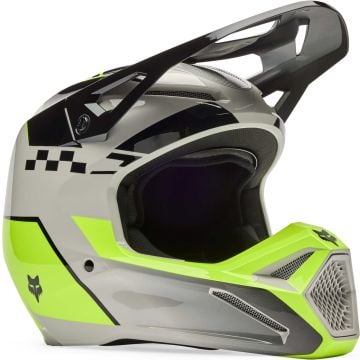 FOX V1 Youth Collect Noir Gris Jaune Casque Motocross Enfant