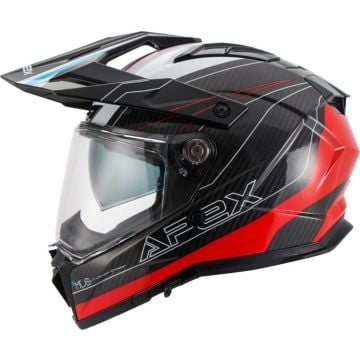 APEX AC500 Carbon Sahara White Red Blue Glossy Full Face Adventure Helmet