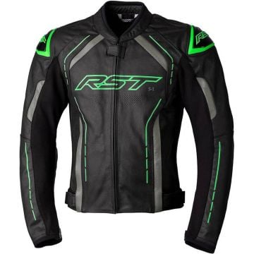 RST S1 Leather Jacket Black Green Grey