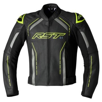 RST S1 Leather Jacket Black Grey Fluo Yellow