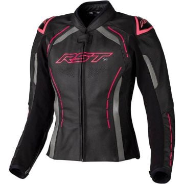 RST S1 Ladies Leather Jacket Black Pink Grey