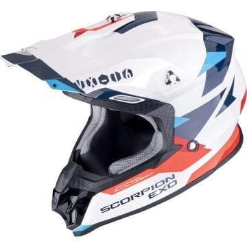 Scorpion VX-16 Evo Air Rod Blanc Rouge Bleu Casque Cross