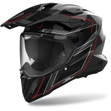 Airoh Commander 2 Stylish Full Carbon Black Grey Red Full Face Adventure Helmet