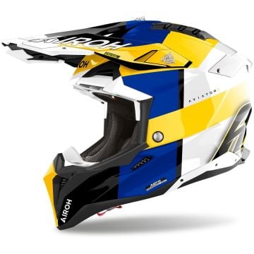 Airoh Aviator 3 Monarch Bleu Blanc Jaune Casque Motocross