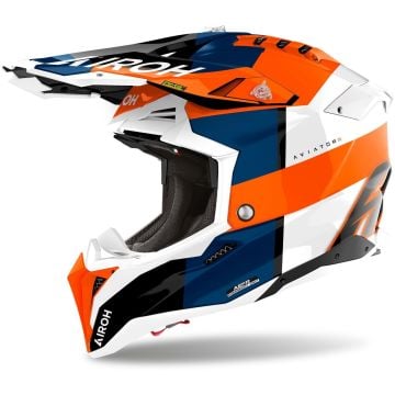 Airoh Aviator 3 Monarch Blanc Bleu Orange Casque Motocross