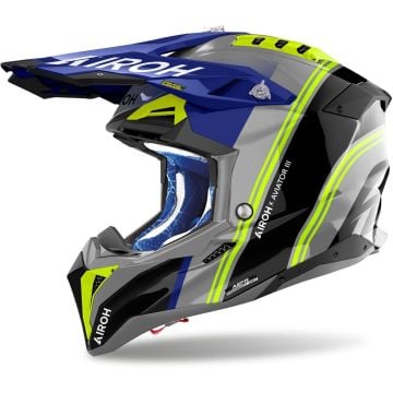 Airoh Aviator 3 Hima Bleu Jaune Casque Motocross