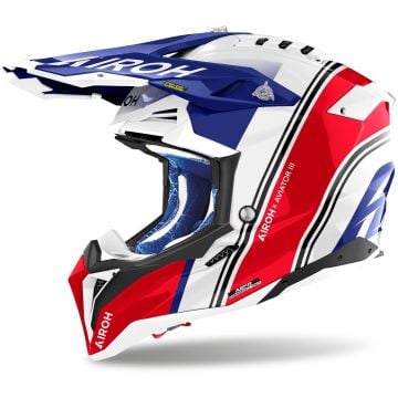 Airoh Aviator 3 Hima Blanc Bleu Rouge Casque Motocross