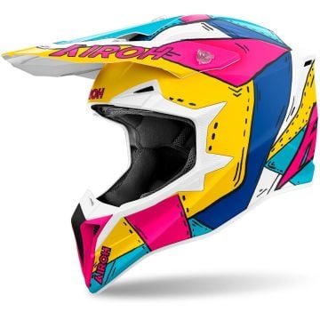 Airoh Wraaap Paint Bleu Jaune Rose Casque Motocross