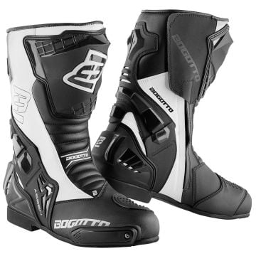 Bogotto Assen Black White Motorcycle Boots