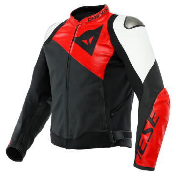 Dainese Sportiva Leather Schwarz Matt Lava Rot Weiß Jacke