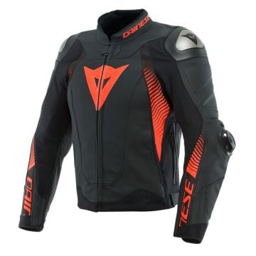 Dainese Super Speed 4 Leather Jacket Black Matt Fluo Red