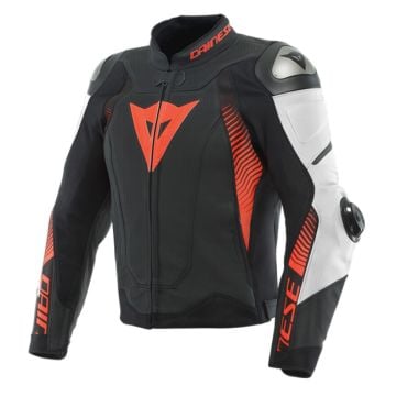 Dainese Super Speed 4 Perforated Leather Jacket Black Matt White Fluo Red  