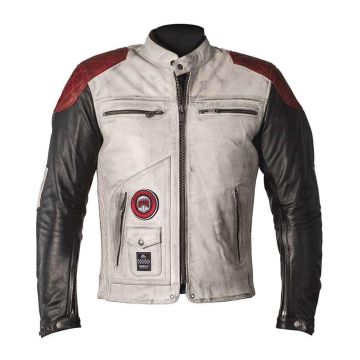 Helstons Tracker Rag Leather Jacket White Black Red   